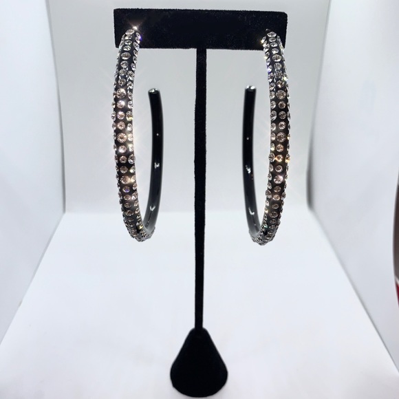 Large Acrylic Hoop Earrings, Oversized 80mm Swarovski Crystal Embellished Hoops - Picture 12 of 15